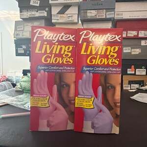 Vintage NOS 90s Playtex Living Gloves Pastel Petal Pink & Royal Purple Lot 2Pair